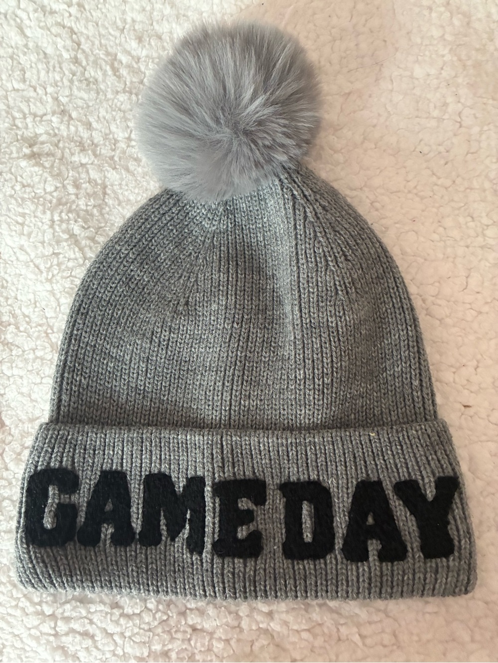 Gray Pom Pom Beanie - "GAMEDAY" Knit Hat